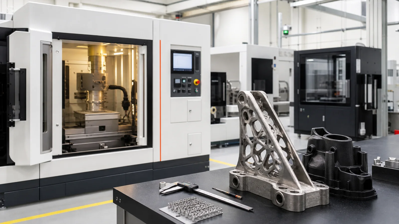 Industrial additive manufacturing cell and finished parts (reference image)